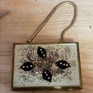 Beaded Floral Evening Clutch in Cream and Gold